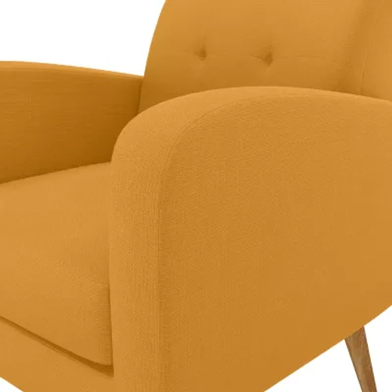 Kingston Mid-Century Modern Accent Armchair in Linen with Legs in a Natural Finish