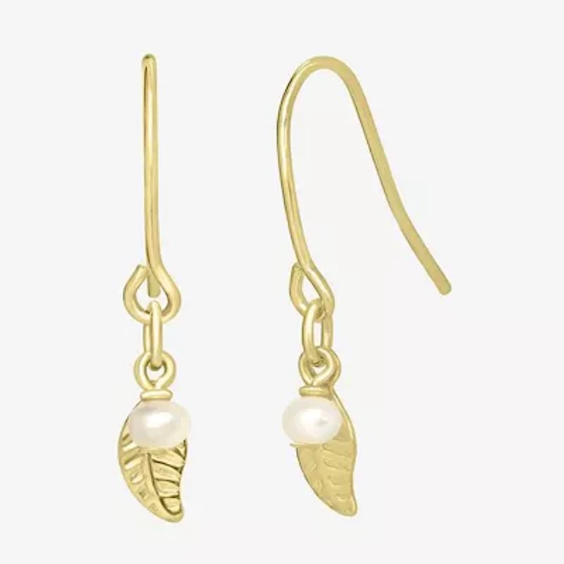 Silver Treasures 14K Gold Over Leaf Drop Earrings
