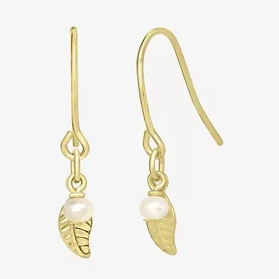 Silver Treasures 14K Gold Over Leaf Drop Earrings