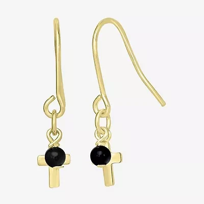 Silver Treasures 14K Gold Over Cross Drop Earrings