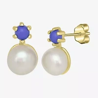 Silver Treasures White Simulated Pearl 14K Gold Over 10.5mm Round Stud Earrings