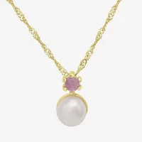 Silver Treasures Womens White Simulated Pearl 14K Gold Over 18 Inch Pendant Necklace