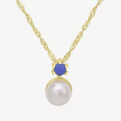 Silver Treasures Womens White Simulated Pearl 14K Gold Over 18 Inch Pendant Necklace