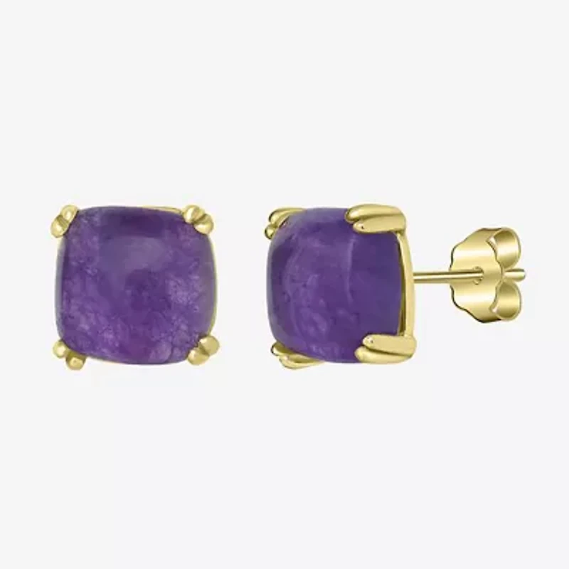 Silver Treasures 14K Gold Over 7mm Square Stud Earrings