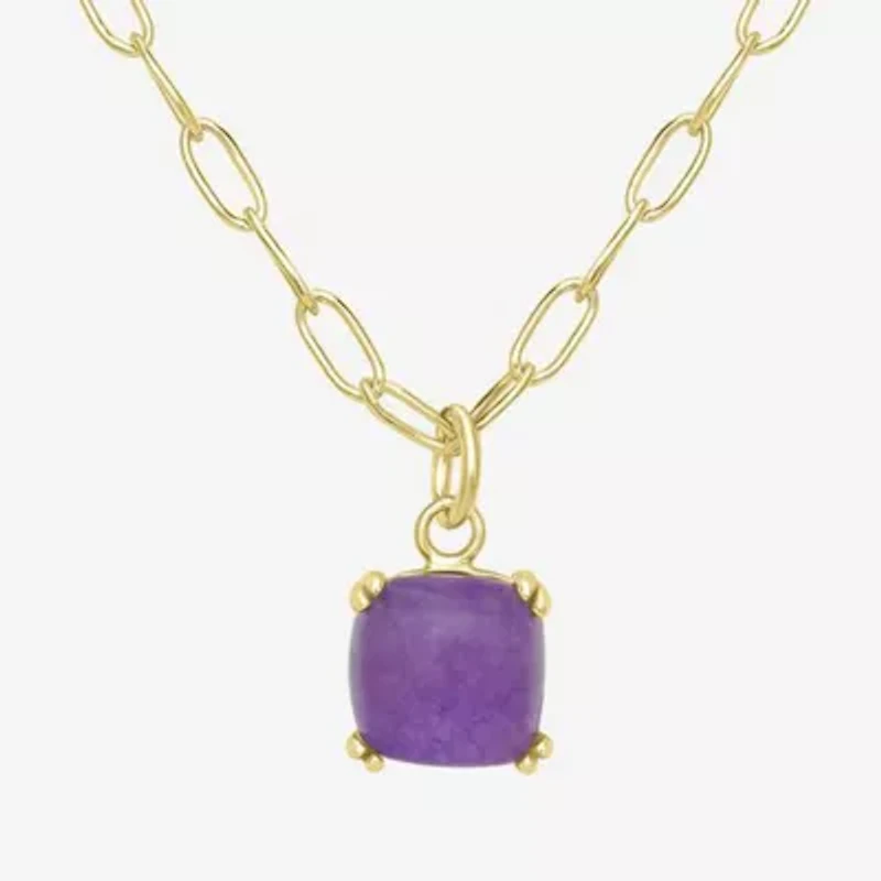 Silver Treasures 14K Gold Over Silver 18 Inch Paperclip Square Pendant Necklace