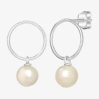 Silver Treasures Womens White Simulated Pearl Sterling Silver Round Drop Earrings