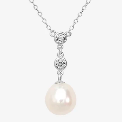 Silver Treasures Womens White Simulated Pearl Sterling Silver 18 Inch Pendant Necklace