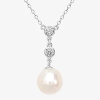 Silver Treasures Womens White Simulated Pearl Sterling Silver 18 Inch Pendant Necklace