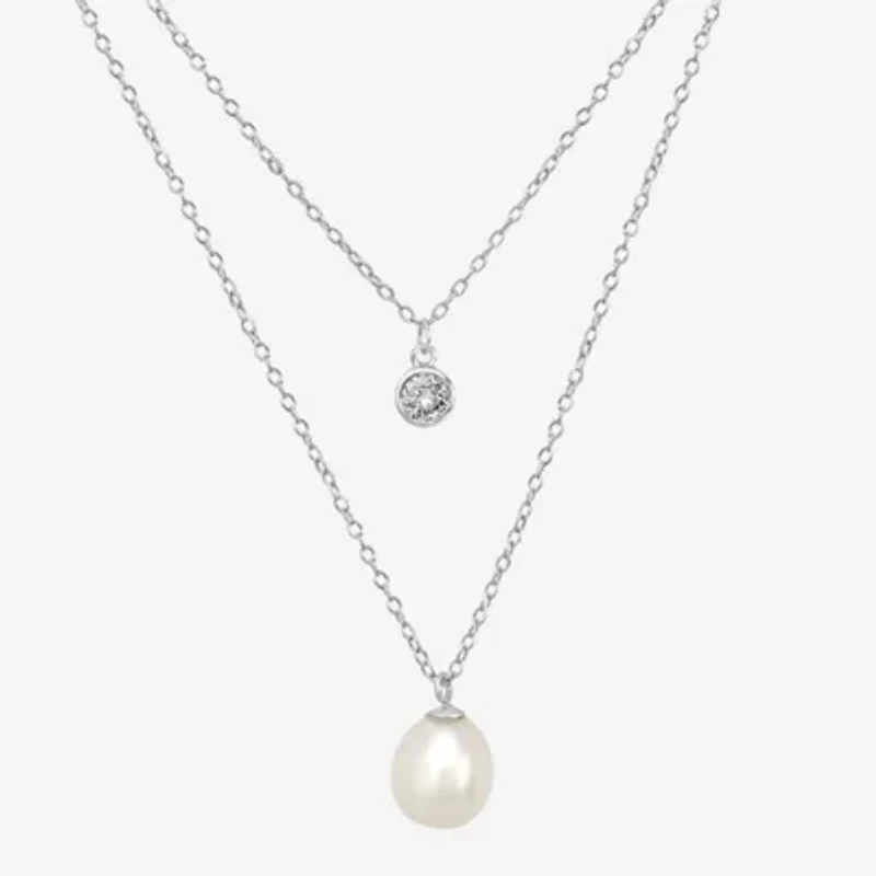 Silver Treasures Womens White Cubic Zirconia 18 Inch Strand Necklace