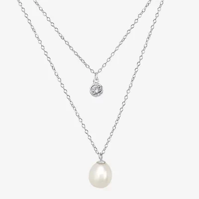 Silver Treasures Womens White Cubic Zirconia 18 Inch Strand Necklace