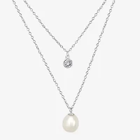 Silver Treasures Womens White Cubic Zirconia 18 Inch Strand Necklace