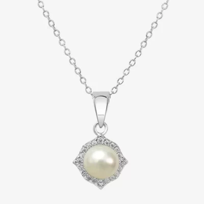 Silver Treasures Womens White Simulated Pearl Sterling Silver 18 Inch Pendant Necklace