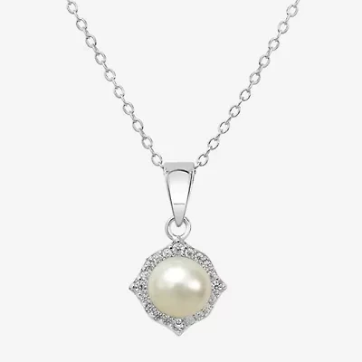 Silver Treasures Womens White Simulated Pearl Sterling Silver 18 Inch Pendant Necklace