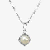 Silver Treasures Womens White Simulated Pearl Sterling Silver 18 Inch Pendant Necklace
