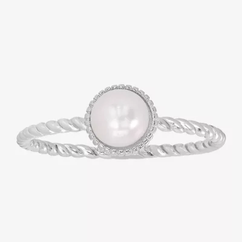 Silver Treasures Womens White Simulated Pearl Sterling Round Band