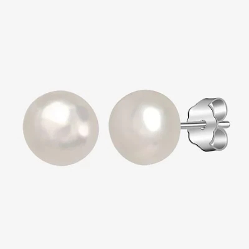 Silver Treasures White Simulated Pearl Sterling Silver 6mm Round Stud Earrings