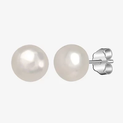Silver Treasures White Simulated Pearl Sterling Silver 6mm Round Stud Earrings