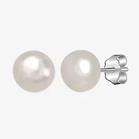 Silver Treasures White Simulated Pearl Sterling Silver 6mm Round Stud Earrings