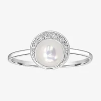 Silver Treasures Womens White Simulated Pearl Sterling Round Delicate Band