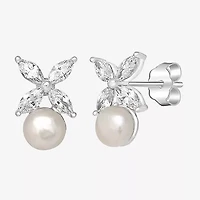 Silver Treasures White Simulated Pearl Sterling Silver 15mm Flower Stud Earrings