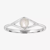 Silver Treasures Womens 2MM White Simulated Pearl Sterling Diamond Band
