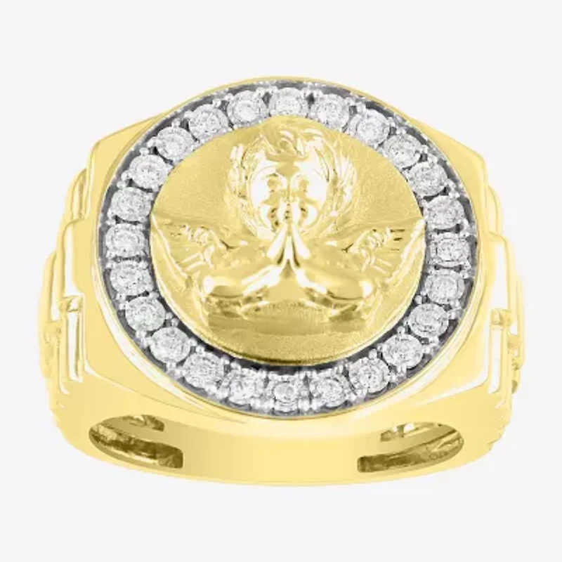 Mens 1/4 CT. T.W. Natural White Diamond 10K Gold Angel Fashion Ring