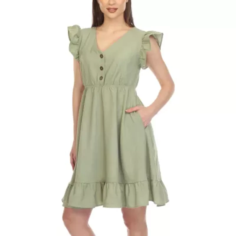 White Mark Womens Short Sleeve Empire Waist Dress