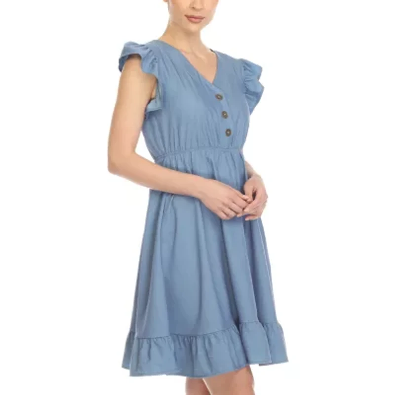 White Mark Womens Short Sleeve Empire Waist Dress