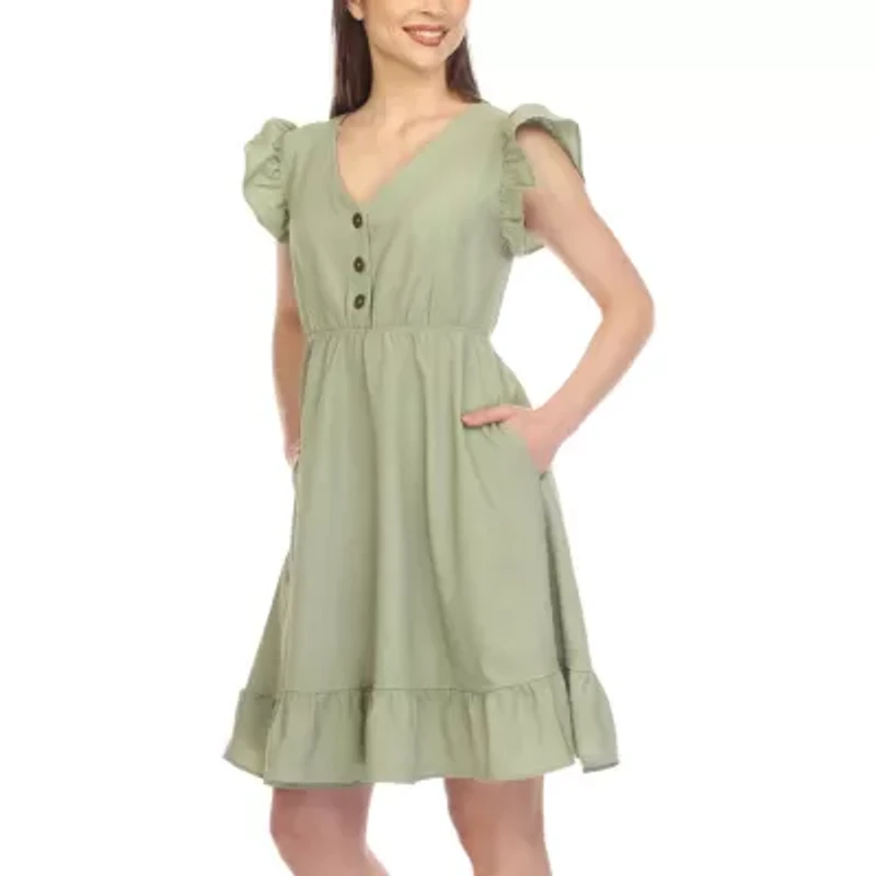 White Mark Womens Short Sleeve Empire Waist Dress