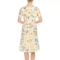 White Mark Womens Short Sleeve Floral Fit + Flare Dress