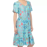 White Mark Womens Short Sleeve Floral Fit + Flare Dress