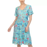 White Mark Womens Short Sleeve Floral Fit + Flare Dress