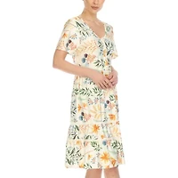 White Mark Womens Short Sleeve Floral Fit + Flare Dress