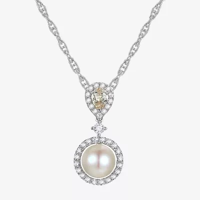 Womens White Cultured Freshwater Pearl Sterling Silver Pendant Necklace