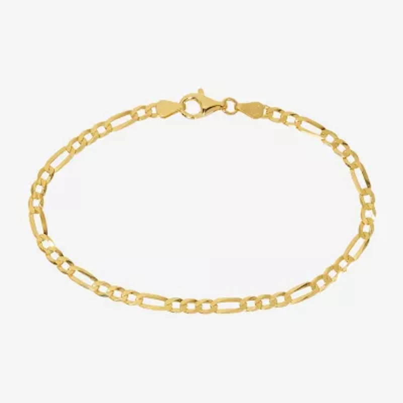 Made in Italy Womens 24K Gold Over Silver 9 Inch Semisolid Figaro Ankle Bracelet