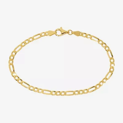 Made in Italy Womens 24K Gold Over Silver 9 Inch Semisolid Figaro Ankle Bracelet