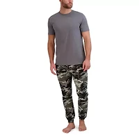 Hanes Mens Crew Neck Short Sleeve 2-pc. Pajama Sets
