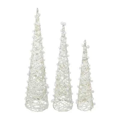 Set of 3 LED Lighted White Glittered Cone Tree Christmas Decoration 39.25"