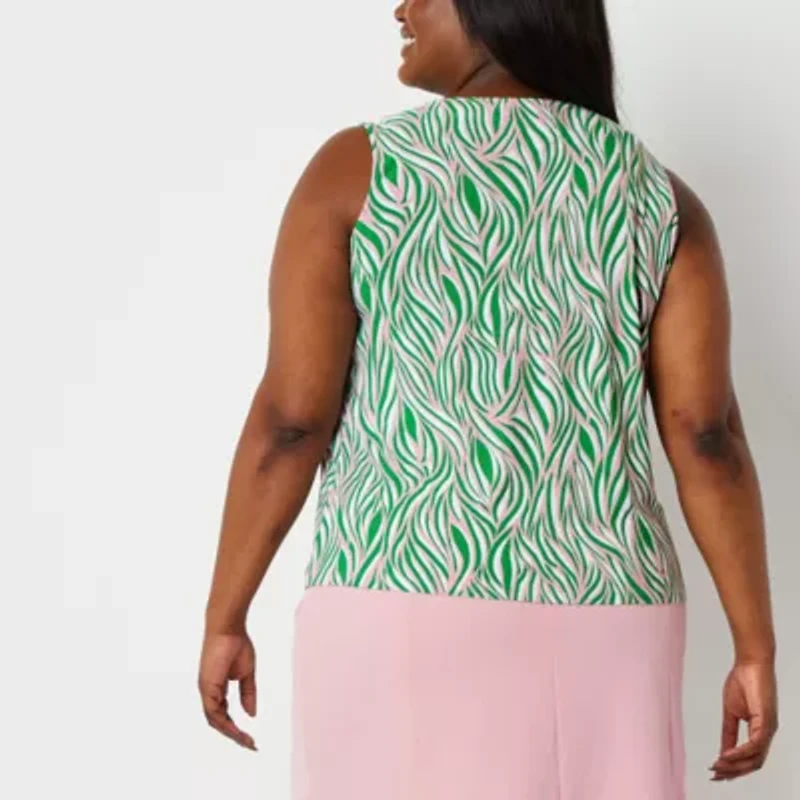 Black Label by Evan-Picone Womens Plus Crew Neck Sleeveless Blouse