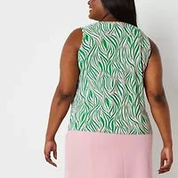 Black Label by Evan-Picone Womens Plus Crew Neck Sleeveless Blouse