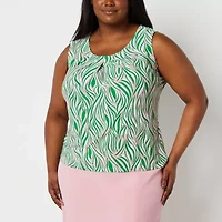 Black Label by Evan-Picone Womens Plus Crew Neck Sleeveless Blouse