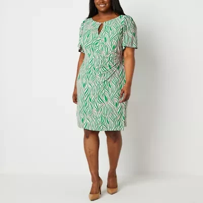 Black Label by Evan-Picone Womens Plus Short Sleeve Waves Sheath Dress