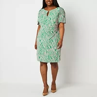 Black Label by Evan-Picone Womens Plus Short Sleeve Waves Sheath Dress
