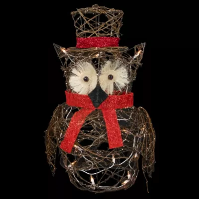 21'' Lighted Glitter Rattan Owl Christmas Outdoor Decoration