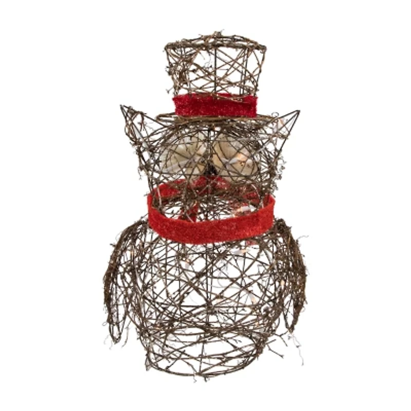 21'' Lighted Glitter Rattan Owl Christmas Outdoor Decoration