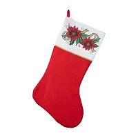 19'' Christmas Traditions Red  White and Gold Glittered Illustrated Poinsettia Bordered Stocking