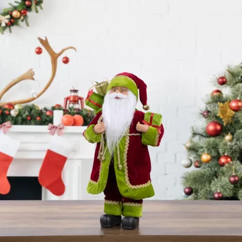16'' Grand Imperial Red and Green Santa Claus with Gift Bag Christmas Figure