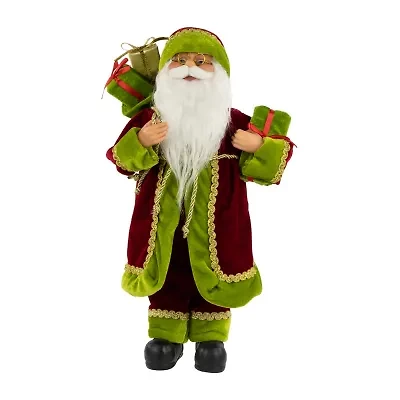 16'' Grand Imperial Red and Green Santa Claus with Gift Bag Christmas Figure