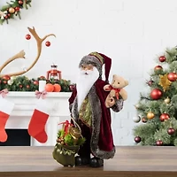 16'' Burgundy Santa Claus with Gift Bag Christmas Figure