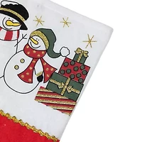 19'' Red and White Glittered Finish Jolly Snowmen Scene Bordered Stocking